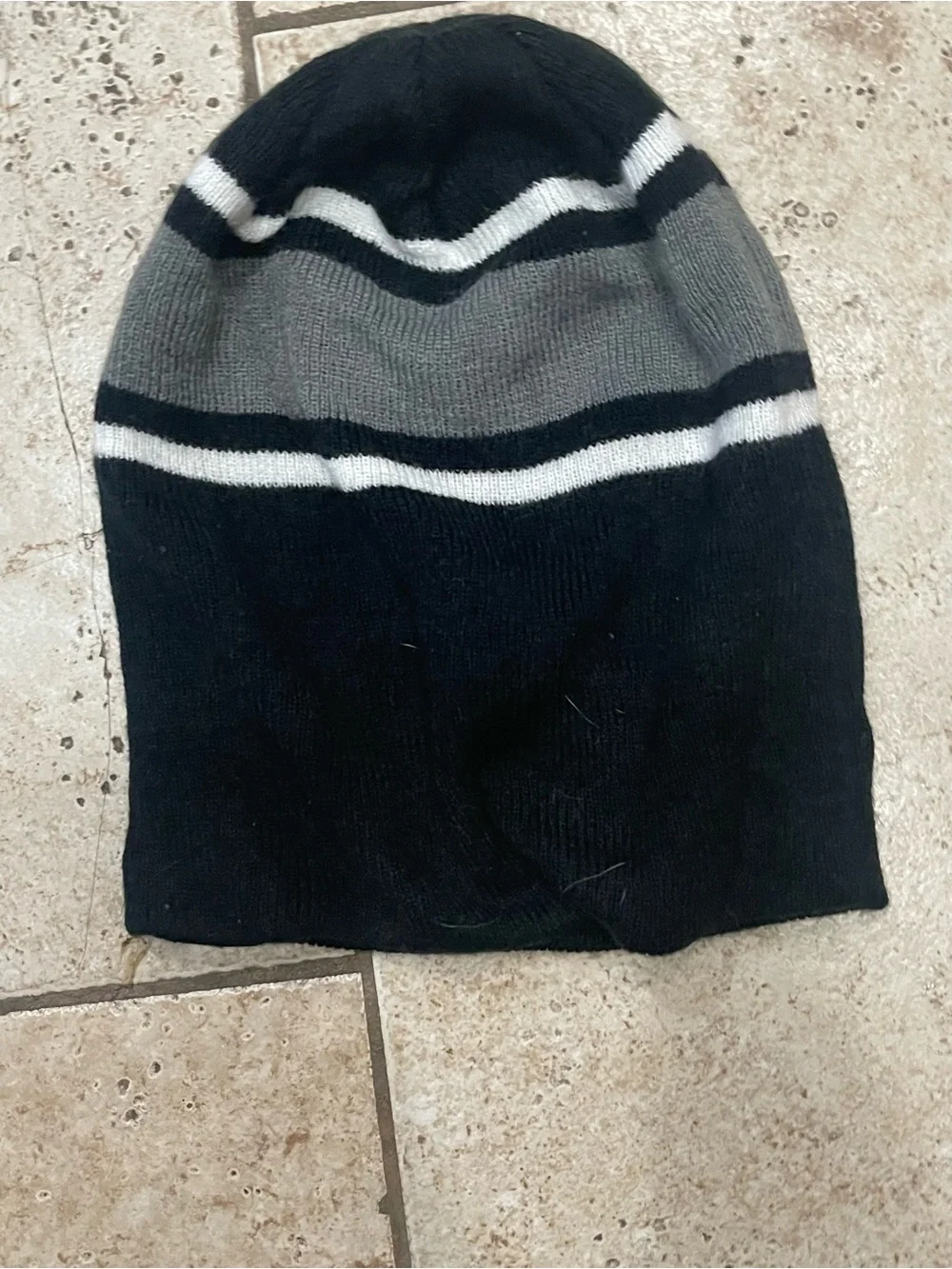 Nike Black, Gray & White Striped Knit Beanie